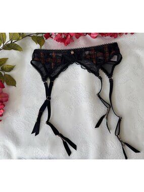 Fenty Savage Plaid Mesh Garter Belt Black Red Gold Green Extra Small XS 0-2 NEW